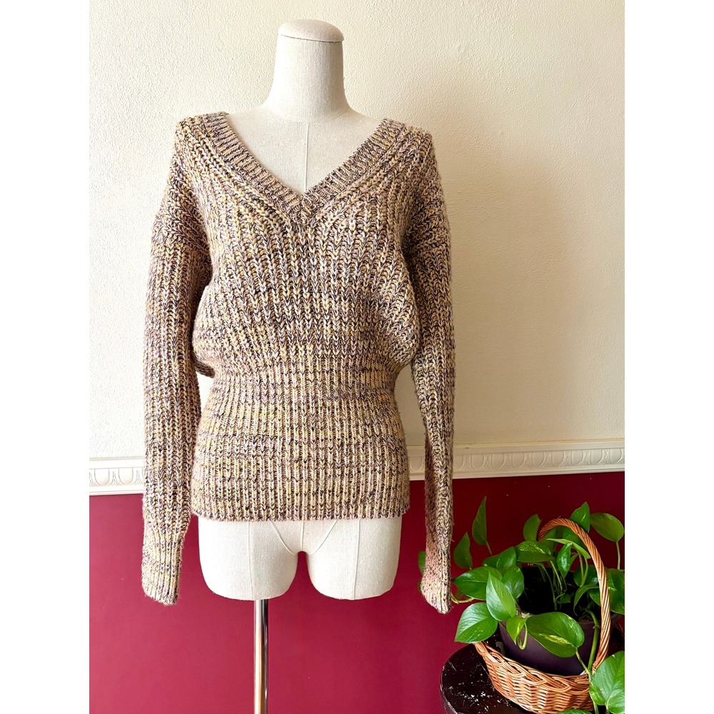 Anthropologie Pilcro Marika Sweater V-Neck‎ Marled Chunky Knit M Cozy Soft Girl